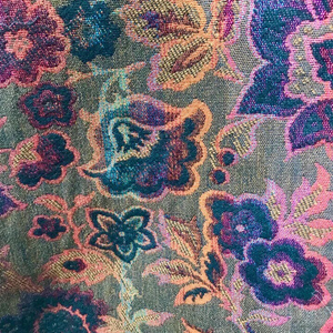 60’s Vintage Coat Floral Tapestry Carpet Mink Collar Colorful