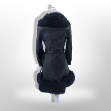 Load image into Gallery viewer, Vintage 60’s 70’s LIlli Ann Made in UK Black Leather Shearling Princess Boho Fit and Flare Coat Pinup