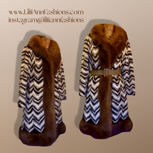 Load image into Gallery viewer, 70s Chevron Mink Fox Coat Fur Penny Lane Afghan Almost Famous Hippy Coat Norwegian Fox Boho Chic Patchwork Mink