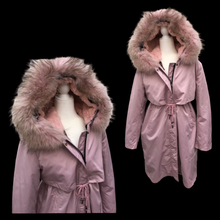 Load image into Gallery viewer, New Pink Mauve Colored Parka Coat Hooded with Fox Fur and  Removable Fur Liner Water and Snow-proof Versatile