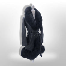 Load image into Gallery viewer, Vintage 60’s 70’s LIlli Ann Made in UK Black Leather Shearling Princess Boho Fit and Flare Coat Pinup