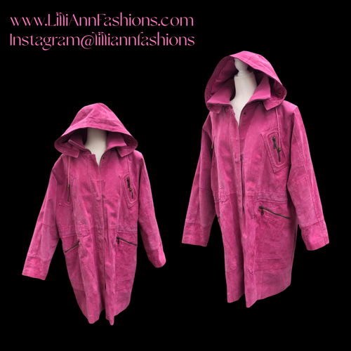 2000’s Vintage Pink Suede Coat Bomber Larger Size Hooded
