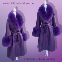 Load image into Gallery viewer, Purple Lamb Leather and Fox Fur Trench Fit and Flare Coat