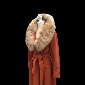 70’s Vintage Wrap Coat in Fall Autumnal Orange Fit and Flare Princess Wool and Shearling