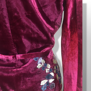 Vintage Red Bergundy Beaded and Embroidered Blazer Top Jacket Floral Holiday Christmas Thanksgiving
