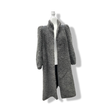 Load image into Gallery viewer, 90’s does 40’s Lamb Curly Gray Coat Puff Sleeve with Suede Inserts Minimal Stealth Made in Sweden “Viking Lamb”