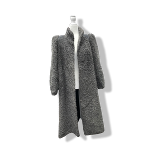 90’s does 40’s Lamb Curly Gray Coat Puff Sleeve with Suede Inserts Minimal Stealth Made in Sweden “Viking Lamb”