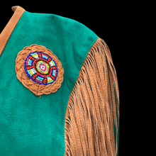 Load image into Gallery viewer, Women’s Western Turquoise Blue Suede Set Jacket and Skirt Genuine Suede and Hand Beaded SouthWestern Native Inspired Cowgirl