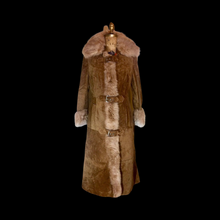 Load image into Gallery viewer, 70s Suede Afghan Coat Shearling Camel Leather Buckle Full Length Hardware Penny Lane Almost Famous, M/L/XL Hippy Russian Princess