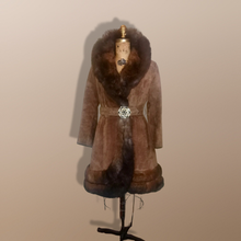 Load image into Gallery viewer, 70s Suede Fur Fit an Flare Coat Distressed Leather Almost Famous Penny Lane Hippy Russian Princess Small S