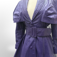 Load image into Gallery viewer, RARE Vintage Women&#39;s Coat- 70s 80s Purple Violet Leather Trench Dress Coat Jacket Studio 54 Fit Flare Spy Length 3/4 Princess Price: