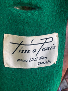 Vintage Women's Coat- 60s Lilli Ann Emerald Green Mink Wool Swing Coat One Size Fits All Mad Men