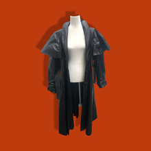 Load image into Gallery viewer, Vintage GLAM 80’s 90’s Rare Leather Long Cape Coat 38”Bust with Wide Belt Fitted and Flared Studio 54 Couture Super Model Runway The Matrix Goth SuperGlam