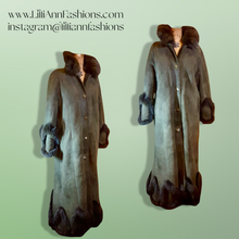 Load image into Gallery viewer, Vintage Coat-Green Suede Sheepskin Shearling Afghan Fox Fur Full Length Full Sweep Cozy Coat Fairy Princess Penny Lane Almost Famous