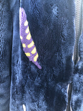 Load image into Gallery viewer, Zuki Style Ultra Soft Sheared Blue Beaver Fur Zip up Bomber Intarsia Falling Leaves