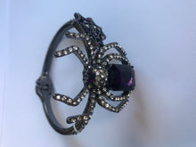 Load image into Gallery viewer, Purple Spider Necklace and Bracelet Set Rhinestone Glass Metal Betsey Johnson Halloween Insect Bug Love