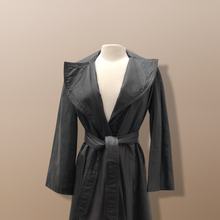 Load image into Gallery viewer, Vintage Brown Leather Trench Spy Coat Lord and Taylor Fit and Flare