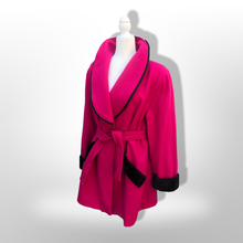 Load image into Gallery viewer, Vintage Wool Magenta Pink Wool Black Trim Wrap Coat