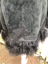 Load image into Gallery viewer, Vintage Black Suede and Curly Mongolian Bohemian Boho Hippy Coat Coachella Burning Man Goth