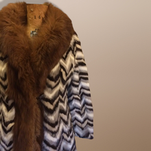 Load image into Gallery viewer, 70s Chevron Mink Fox Coat Fur Penny Lane Afghan Almost Famous Hippy Coat Norwegian Fox Boho Chic Patchwork Mink