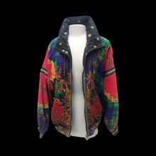 Load image into Gallery viewer, 90’s Neiman Marcus Bomber Windbreaker Waterproof Red and Blue with Gold Chorded Trim