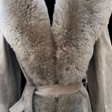 Load image into Gallery viewer, Women's Vintage Coat- 70s Suede Shearling Princess Fluffy Penny Lane Russian Princess Fit and Flare Coat Boho Chic Hippy afghan