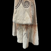 Load image into Gallery viewer, Embroidered Mocha Cream Colored Ombré Sheared Fur Beaver Princess Coat with Crystal Accents Full Skirt and Flared Bell Sleeves Wearable Work of Art One of A Kind
