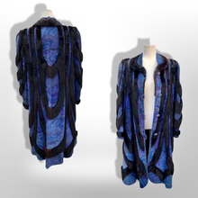 Load image into Gallery viewer, 80’s Does 20’s Flapper Blue Purple Suede and Mink Intarsia Cocoon Style Coat Made in Austria