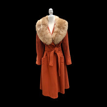 Load image into Gallery viewer, 70’s Vintage Wrap Coat in Fall Autumnal Orange Fit and Flare Princess Wool and Shearling