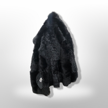 Load image into Gallery viewer, Black Hooded Shearling Suede Coat Alligator Print with Full Shearling Lining