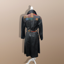 Load image into Gallery viewer, 70’s Black Patchwork Leather Trench Coat Spy