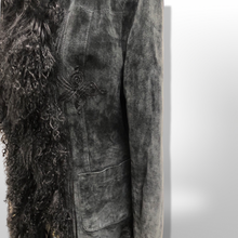 Load image into Gallery viewer, Vintage Black Suede and Curly Mongolian Bohemian Boho Hippy Coat Coachella Burning Man Goth
