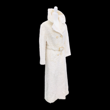 Load image into Gallery viewer, Vintage Robert Meshekoff Faux Persian Lamb Astrakhan White Belted Full Length Double Breasted Coat