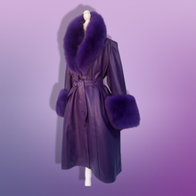 Load image into Gallery viewer, Purple Lamb Leather and Fox Fur Trench Fit and Flare Coat