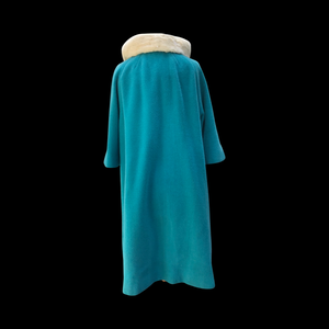 60’s LIlli Ann Coat Turquoise Blue with Ermine Mink Tuxedo Trim Collar “The World is Yours”