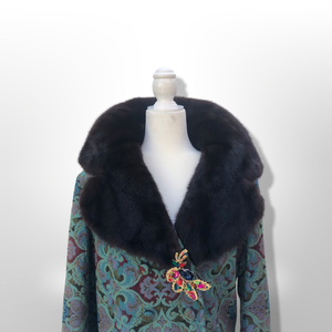 60’s Vintage Tapestry Coat with Mink Trim Turquoise Pink Wool