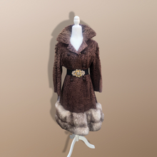 Load image into Gallery viewer, Vintage 60’s 70’s Fur Coat Persian Lamb Astrakhan Norwegian Fox Fur Tiered Jeweled Belt XS