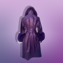 Load image into Gallery viewer, Purple Lamb Leather and Fox Fur Trench Fit and Flare Coat
