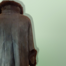 Load image into Gallery viewer, Vintage Coat-Green Suede Sheepskin Shearling Afghan Fox Fur Full Length Full Sweep Cozy Coat Fairy Princess Penny Lane Almost Famous