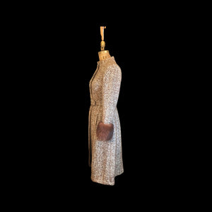 Vintage 60s 70s Women's Coat Mohair Wool Knitted Couture Made in Paris France Belt Fit Flare Princess Trim