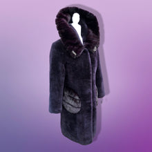 Load image into Gallery viewer, New Shearling and Mink Plum Purple Jeweled Hooded Luxury Coat