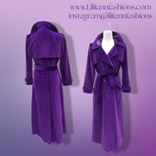 Load image into Gallery viewer, Vintage 70’s Calvin Klein Violet Royal Purple Velvet Full Length Coat Trench Coat Spy Coat