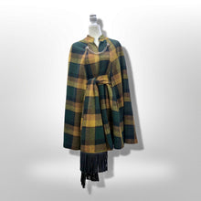 Load image into Gallery viewer, 60’s 70’s Vintage Green Yellow Wool Cape Poncho and Scarf Set Double Lion Chain One Size Fits All