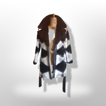 Load image into Gallery viewer, Vintage Women&#39;s Coat- Mod Dramatic 60s Cross Mink White Black Leather Mosaic Geometric Princess Jacket Coat