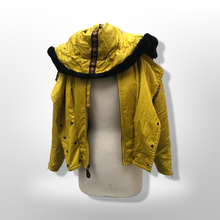 Load image into Gallery viewer, 80’s 90’s Yellow Mustard Hooded Ski Windbreaker Jacket Cropped Tapered Waist Southwestern Aztec Trim