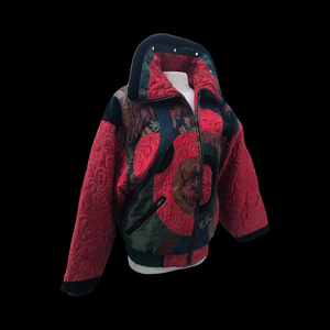 Vintage 80’s 90’s Neiman Marcus Puffer Real Down Feather Filled Mixed Media Red Nylon Tooled Leather and Velvet Chubby Coat Apres Ski