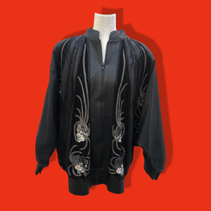 Vintage Glam 80’s Couture Neiman Marcus Leather Dolman Batwing Cocoon Black Leather Suede Hand Beaded Sequined Jacket Studio 54 80’s Iman Style One Size Fits Most