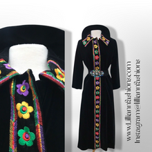 Load image into Gallery viewer, 60’s 70’s Black Velvet Floral Embroidered Full Length Coat