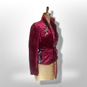 Vintage Red Bergundy Beaded and Embroidered Blazer Top Jacket Floral Holiday Christmas Thanksgiving