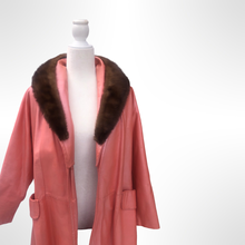 Load image into Gallery viewer, 70’s 80’s Pink Leather and Mink Collar Convertible Duster Coat